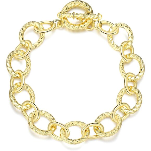 Gold & Silver Two Tone Italian Designer Inspired Chain Link Bracelets for Women - Picture 1 of 8